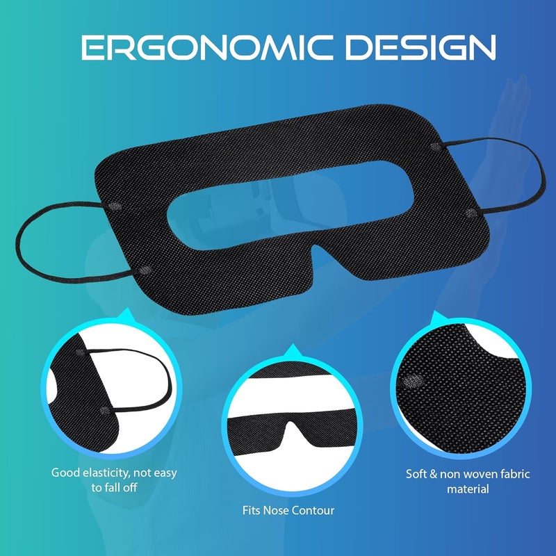 ByteX 200 Pcs Disposable VR Face Mask Breathable Cover Eye Mask for VR Nonwoven Fabric Sanitary VR Mask, VR Eye Cover Pad - Comfortable, Protective, Sweat-Absorbent Face Covers (Black) - Image 5